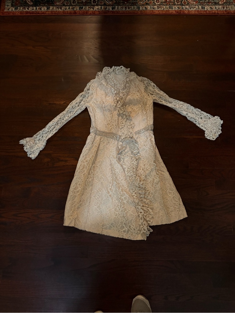 Antique Lace Ruffle Trim Long Sleeve Dress